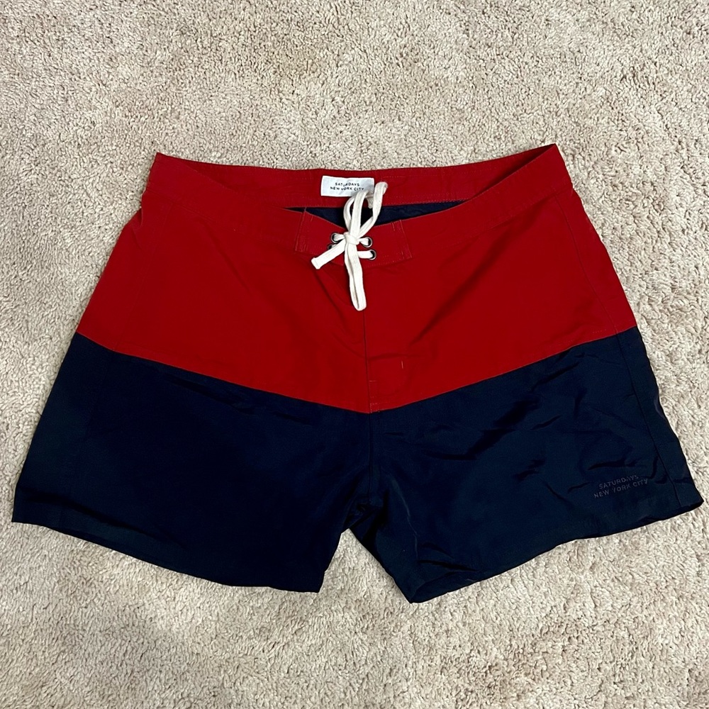 Saturdays New York Men’s Red & Navy Unlined Boardshorts Size 30 NWOT